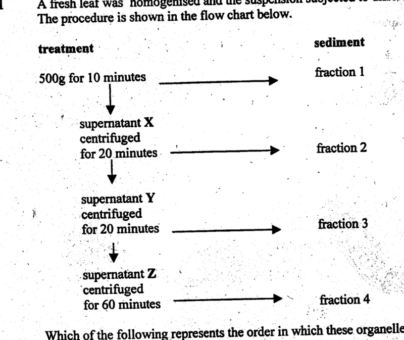cell fractionation - ZIMSEC Biology past paper diagram