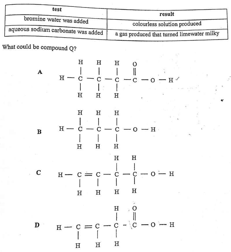 Diagram for Chemistry Paper 1 November 2016 Question 30