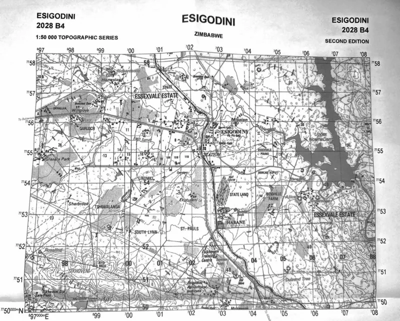GIS: georeferencing, digitising and measurement - ZIMSEC Geography past paper diagram