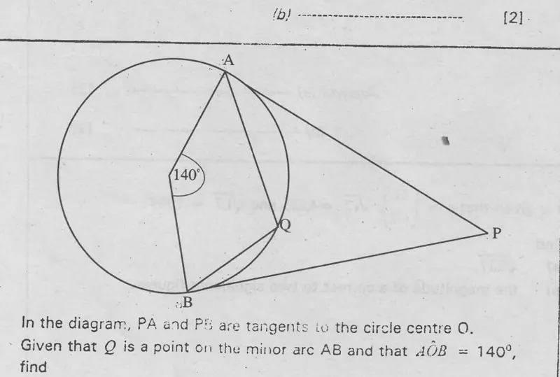 Diagram for Mathematics Paper 1 June 2001 Question 1701
