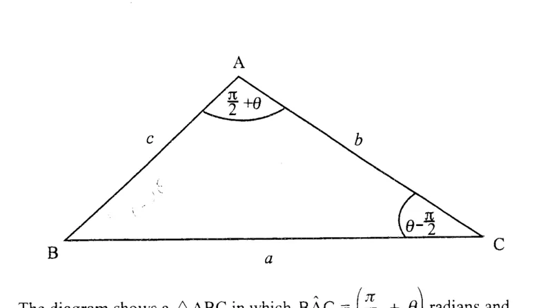 Trigonometry: angles of a triangle and the sine rule - ZIMSEC Pure Mathematics past paper diagram