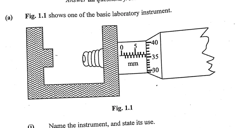 Reading a micrometer screw gauge - ZIMSEC Physics past paper diagram