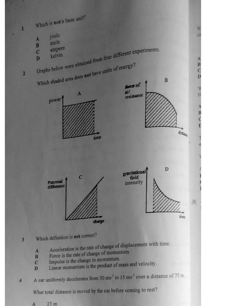 energy and units - ZIMSEC Physics past paper diagram